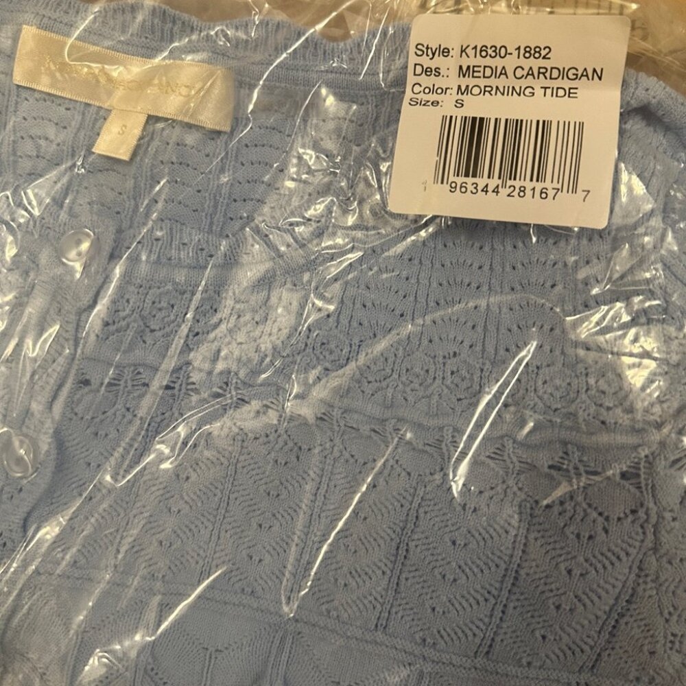 NEW LoveShackFancy Media Pointelle Scallop Cardigan in Morning Tide Blue | sz S - Picture 14 of 14